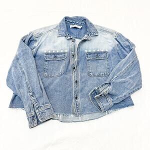 Rebecca Minkoff Studded Denim Jean Button Down Shirt Long Sleeve Size Small